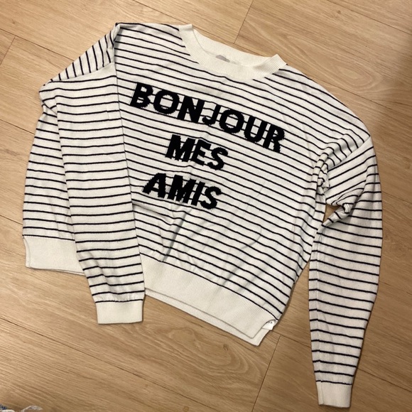ASOS Striped Boxy Crop Sweater BONJOUR MES AMIS Black White - Picture 1 of 4